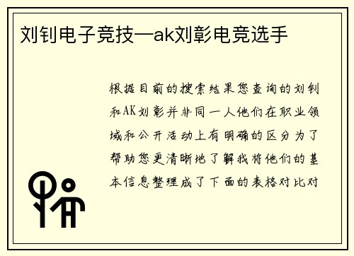 刘钊电子竞技—ak刘彰电竞选手