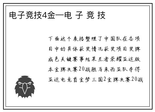 电子竞技4金—电 子 竞 技